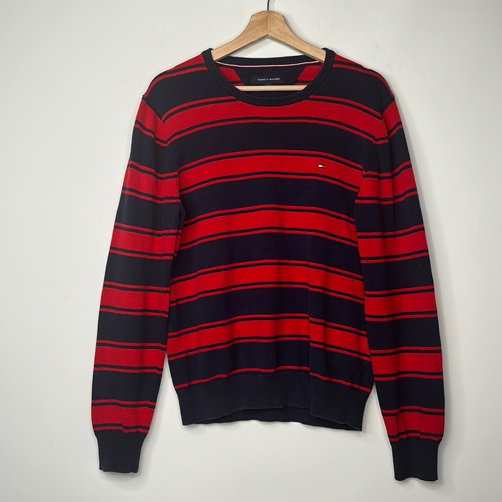 Tommy Hilfiger Striped Sweater Mens Size M Red and Dark Blue